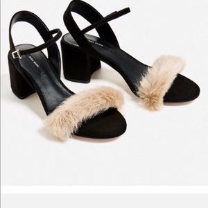 Zara faux fur block heel